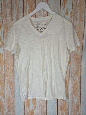 Diesel Men's Cream Short Sleeve V-Neck Tee. 100% Cotton. Sz M. Rn 93243